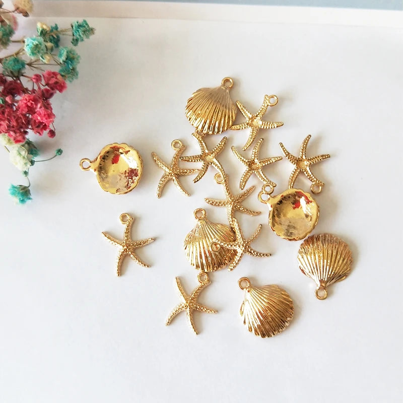 20Pcs Starfish Shell Charms Dangle Gold Color Zinc Alloy Pendants Jewelry Diy Material Accessories Earring Bracelets Floating