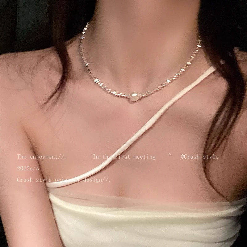 Small Pieces of Silver Women's Fall and Winter Clavicle Chain Light Luxury Minority Pearl