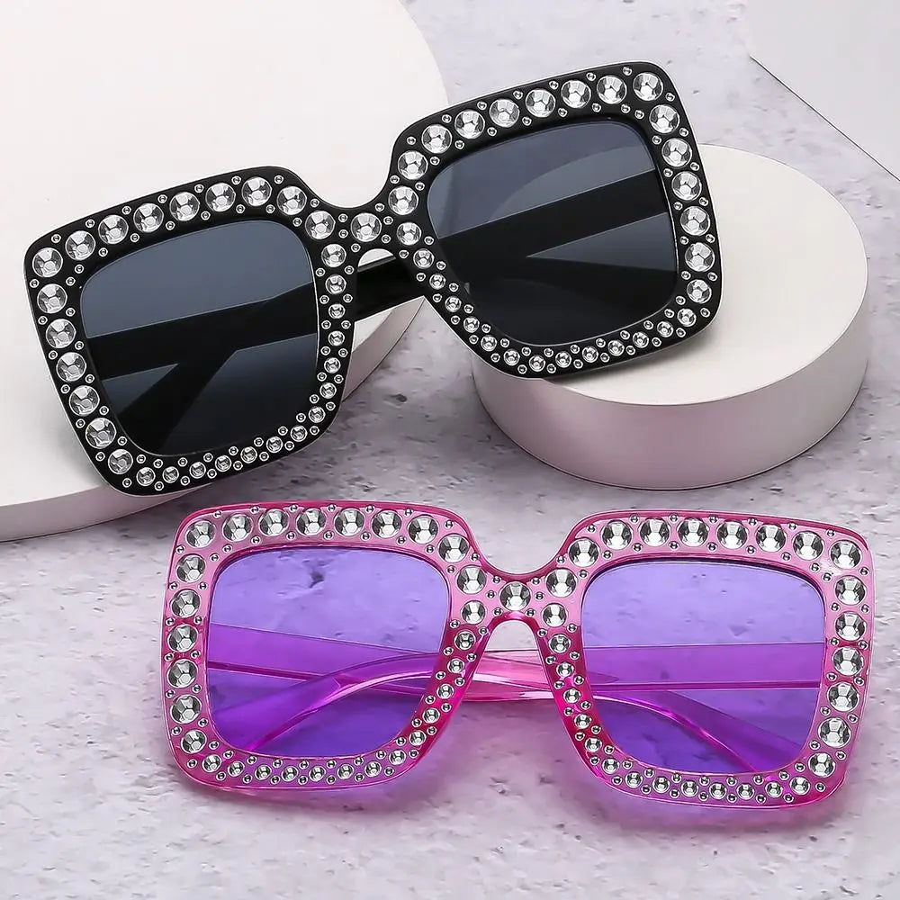 Cute Kids Sunglasses Rhinestone Diamond Children Square Sunshades Girl Boy Colorful Lens Sparkling Princess Sun Glasses Trendy