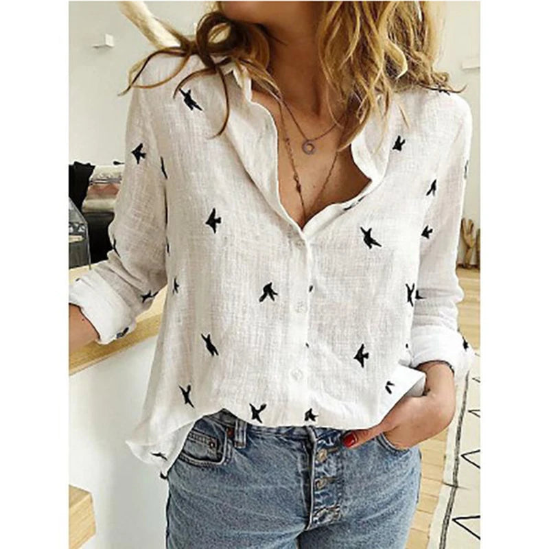 Summer Women Shirts Spring Cotton Linen Shirts Casual Solid Button Lapel Blouses Long Sleeve Loose Elegant Tops Tunic Blusas