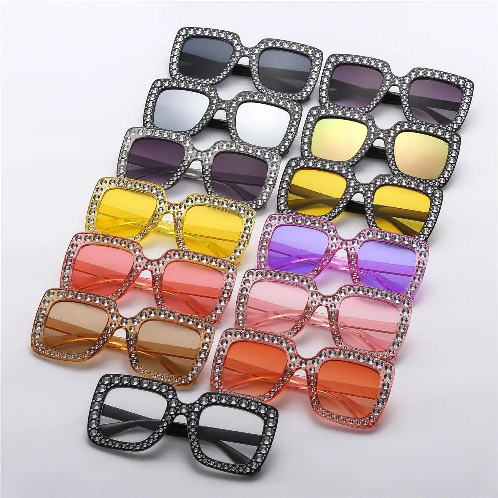 Cute Kids Sunglasses Rhinestone Diamond Children Square Sunshades Girl Boy Colorful Lens Sparkling Princess Sun Glasses Trendy